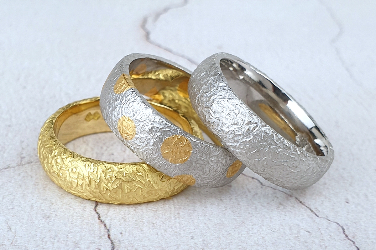 Textured mens wedding rings — Aurum designer-jewellers, Worthing, West Sussex