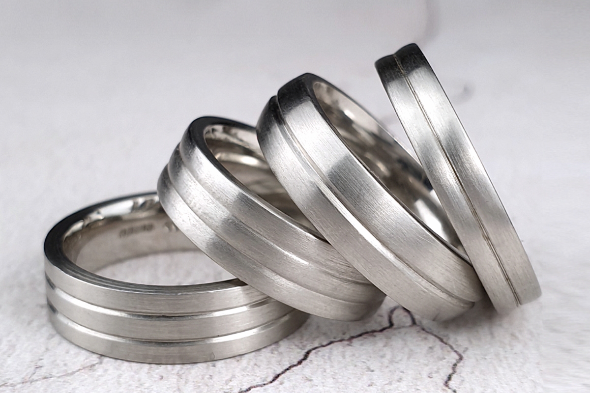 grooved platinum wedding rings — Aurum designer-jewellers, Worthing, West Sussex