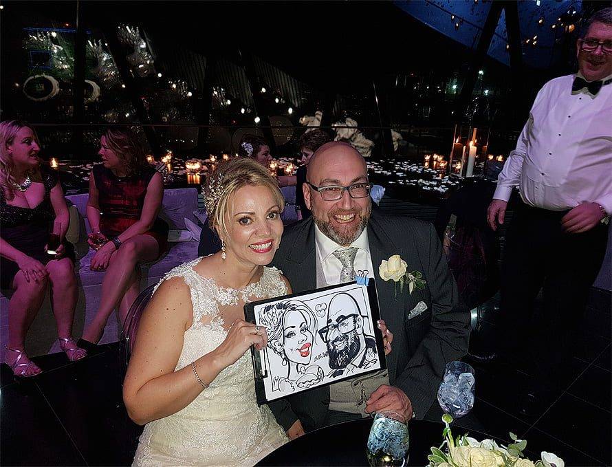 wedding entertainment at the Gherkin building — Ivo the Caricaturist, London, city_of_london